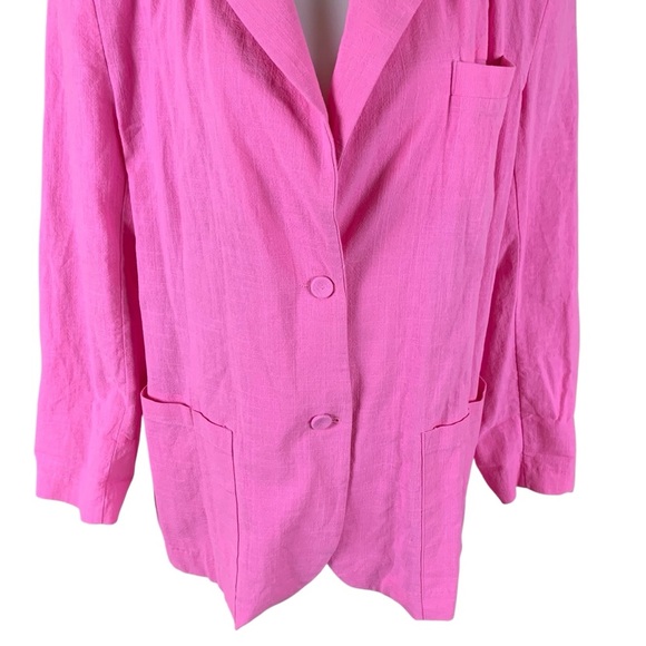 Storets Hot Pink Cotton Blazer S/M Oversized Lightweight Button Front Pockets - Picture 2 of 8